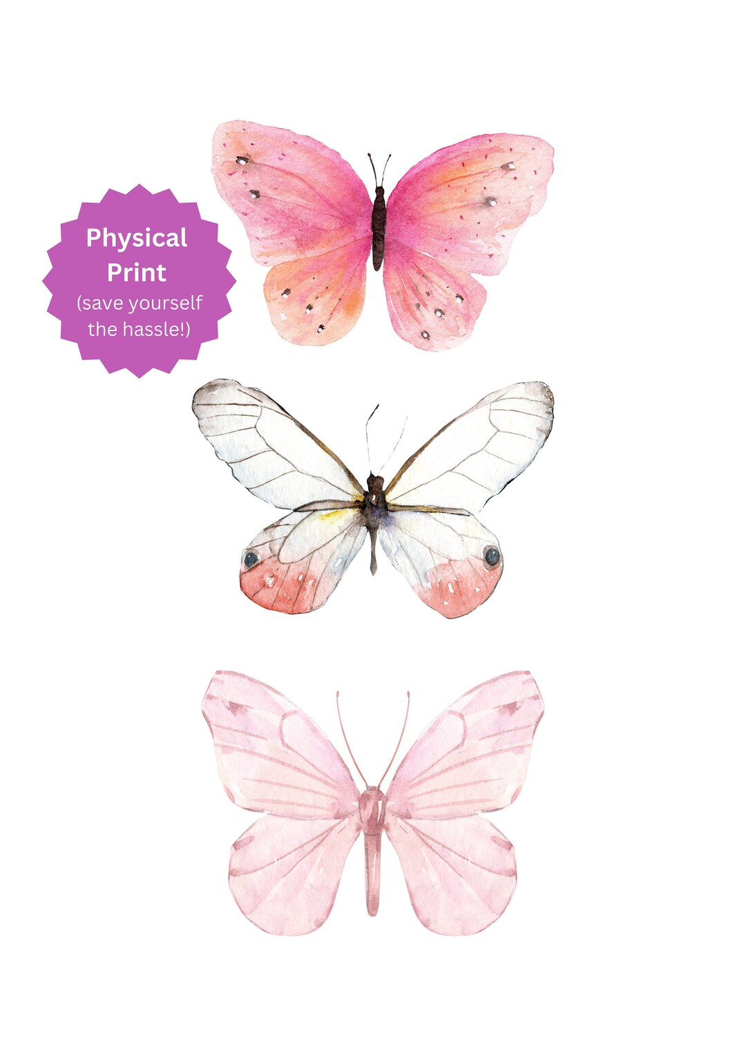 Pink Butterfly Print, Butterfly Wall Art, Butterfly Art Print, Boho