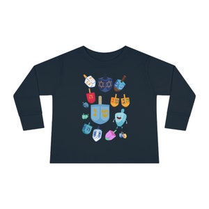 Hanukkah tshirt for toddler long sleeve, kids hanukkah gift idea, hanukkah clothing for kids, cute hanukkah toddler shirt dreidel holiday 画像 7