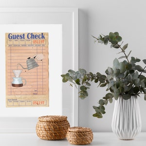 Coffee guest check print, trendy wall art trendy, coffee bar decor, guest check poster, coffee lover, kitchen art, shipped wall art bar cart