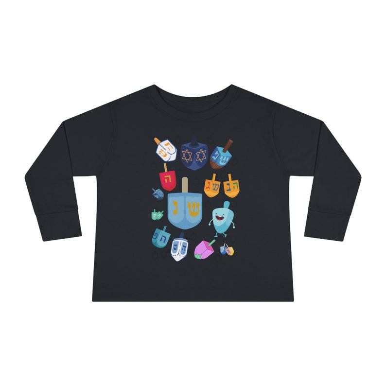 Camiseta Hanukkah para niños pequeños de manga larga, idea de regalo para niños hanukkah, ropa hanukkah para niños, linda camisa para niños pequeños hanukkah dreidel vacaciones imagen 4