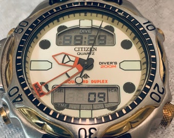 Vintage Citizen Aqualand Duplex Diver 200M Reloj de cuarzo para hombre C506-E80419 TA