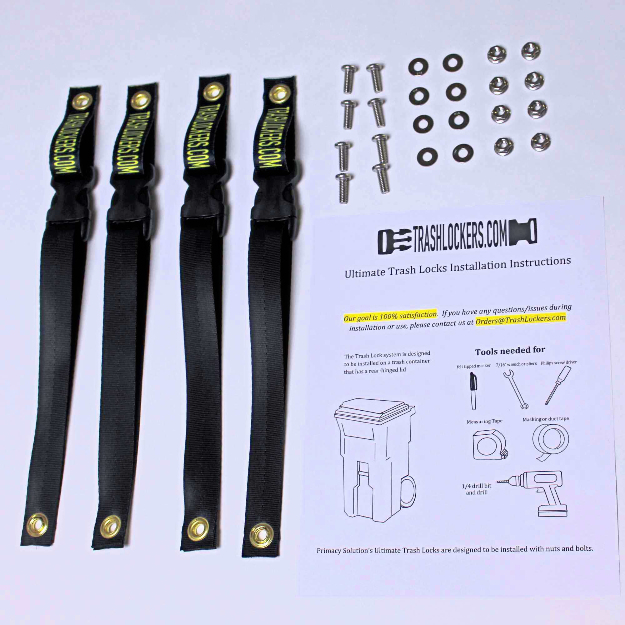 Ultimate Black Bear Trash Locks, Straps to Secure Trash Cans and Carts