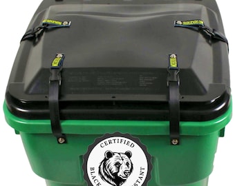 Ultimate Black Bear Trash Locks, straps to secure trash cans and carts against black bears.  Trash stays in Animals stay out