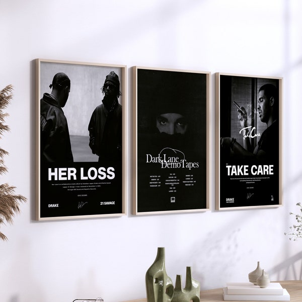 Drake Album Gallery Set of 3, Drake Poster, Drake Her Loss Poster, Music Album Poster, Hip Hop Poster, Rapper Poster,Minimalistic Poster