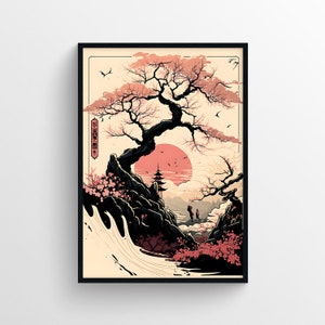 Sakura Tree Wall Art, Pink Blossom Printable Wall Art, Flower Poster, Pink Flower, Sakura Poster, Flower Wall Decor, Japan Poster Print
