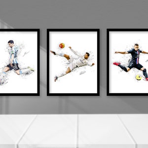 Lionel Messi, Mbappé, and Ronaldo Gallery Set, Digital Art, Fine Art Quality, Man Cave Art, Game Room Art, Kids Room Art, Living Room Art