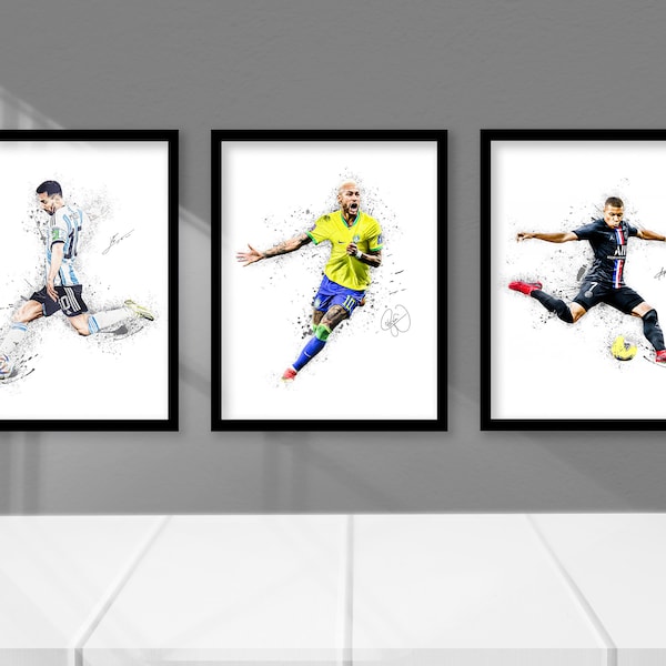 Lionel Messi, Mbappé, and Neymar Gallery Set, Digital Art, Fine Art Quality, Man Cave Art, Game Room Art, Kids Room Art, Living Room Art