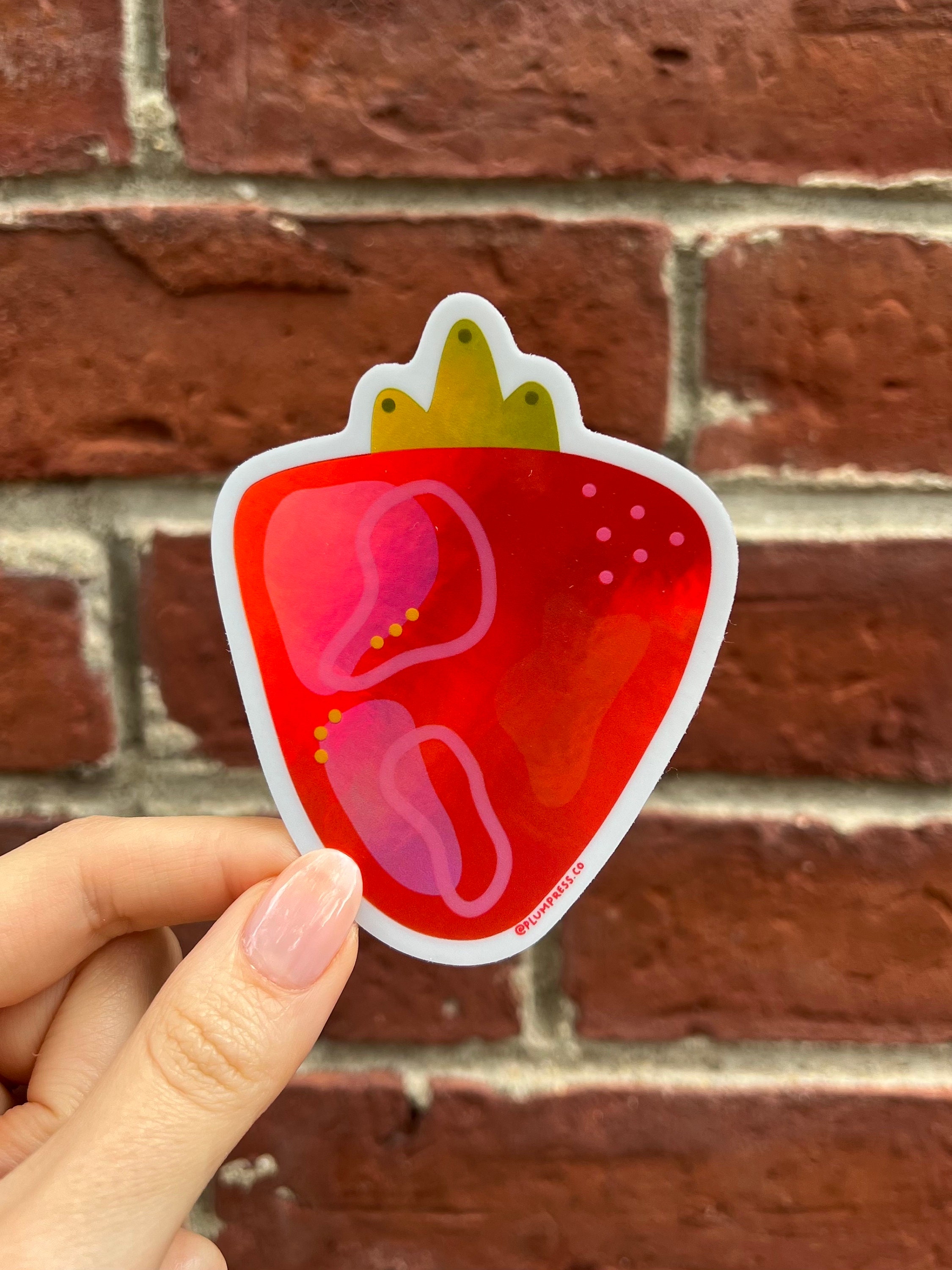 Holographic Strawberry Sticker | Cute Waterproof Vinyl Decal for Water ...