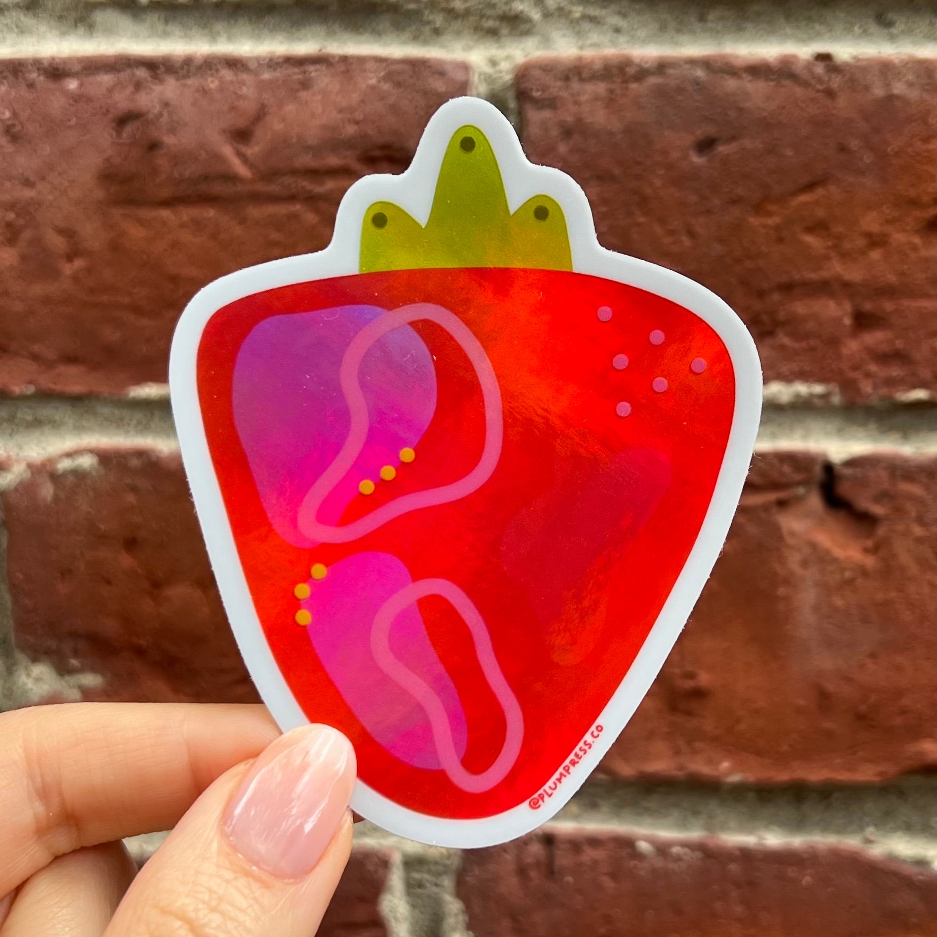 Holographic Strawberry Sticker | Cute Waterproof Vinyl Decal for Water ...