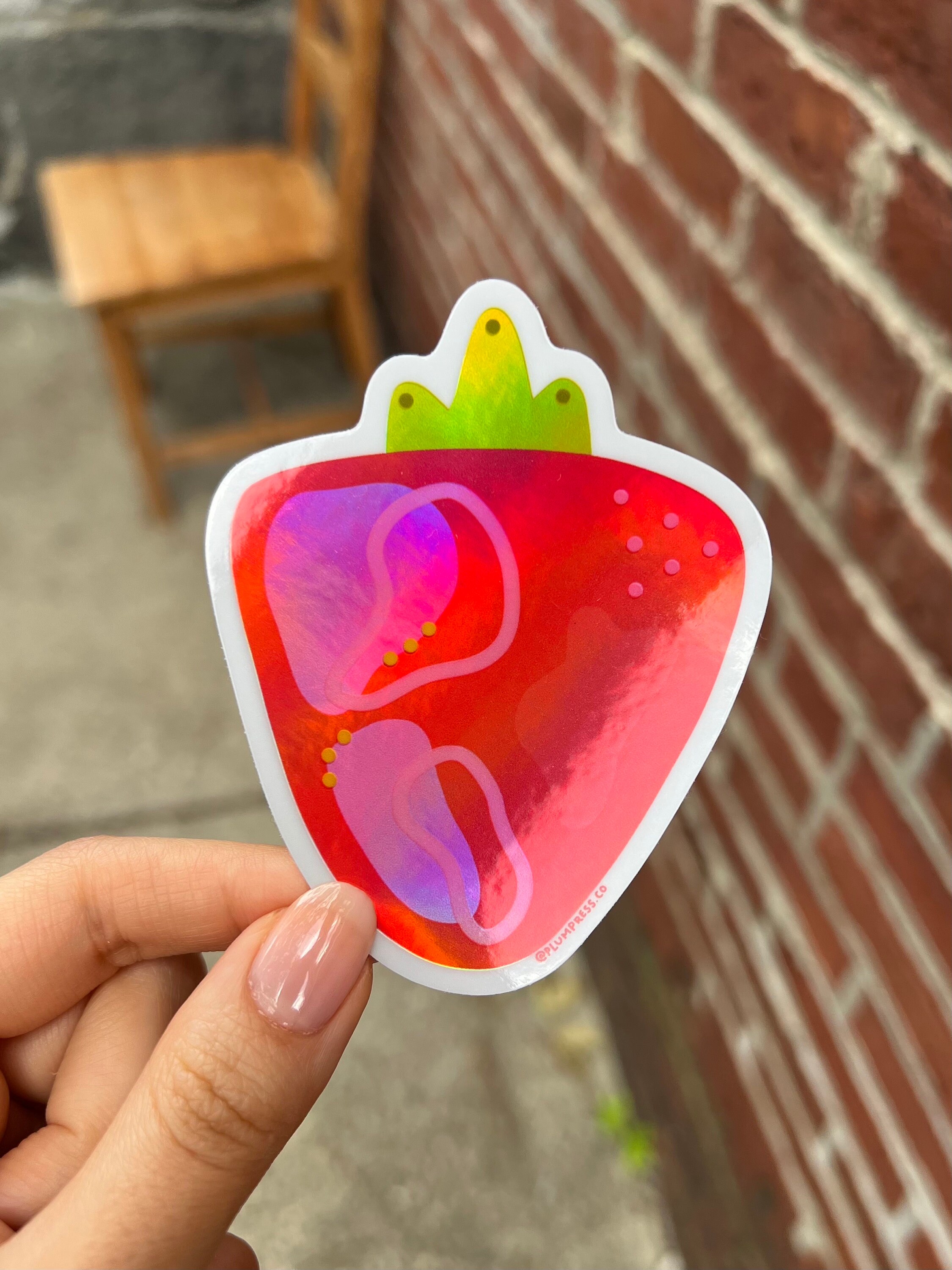 Holographic Strawberry Sticker | Cute Waterproof Vinyl Decal for Water ...
