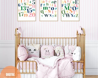 ABC Poster Prints Set of 3,Educational Posters,Nursery Playroom Wall Decor, Digital Download,Babies and Toddlers Room,Alphabet Printables