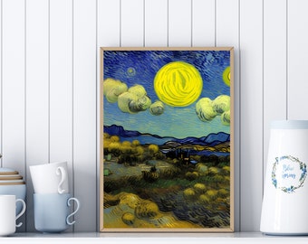 Van Gogh Style Printable Wall Art, Abstract Colorful Sky Landscape Art Print Instant Download, Downloadable Watercolor Instant Art