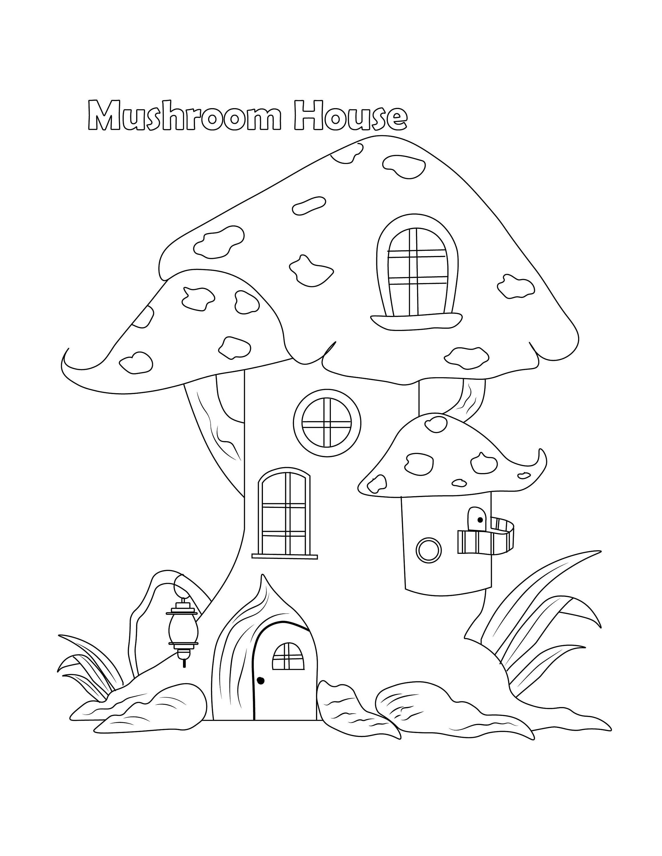 Mushroom House Coloring Pages - Etsy