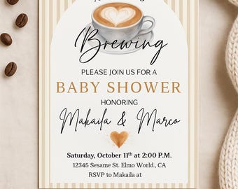 Ein Baby braut Babypartyeinladung - Kaffee-Thema Babypartyeinladung, bearbeitbare Vorlage, neutrales Geschlecht, sofortiger Download