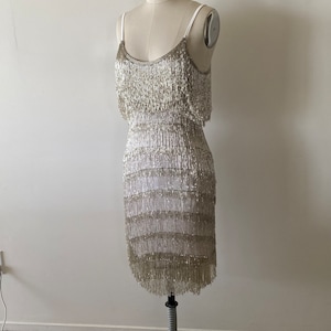 swee lo sequin dress 1980s Vintage Swee Lo Black Sequin Evening Dress 80s Plunging Back Midi Length Party Dress M L
