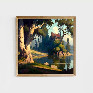 Digital Printable Cozy Lake House Painting | Cottagecore Painting Wall Art | Printable Wall Art