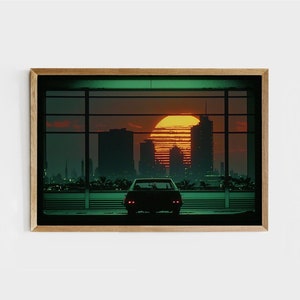Digital Printable Retro Synthwave Outrun Miami Illustration | Synthwave Wall Art | Printable Wall Art