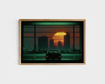 Digital Printable Retro Synthwave Outrun Miami Illustration | Synthwave Wall Art | Printable Wall Art