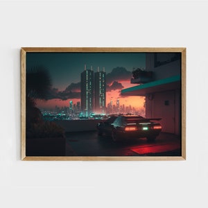 Digital Printable Retro Synthwave Outrun Futuristic Car Illustration | Synthwave Wall Art | Printable Wall Art