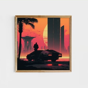 Digital Printable Retro Synthwave Outrun Miami Illustration | Synthwave Wall Art | Printable Wall Art