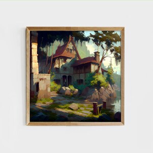 Digital Printable Cozy Lake House Painting | Cottagecore Painting Wall Art | Printable Wall Art