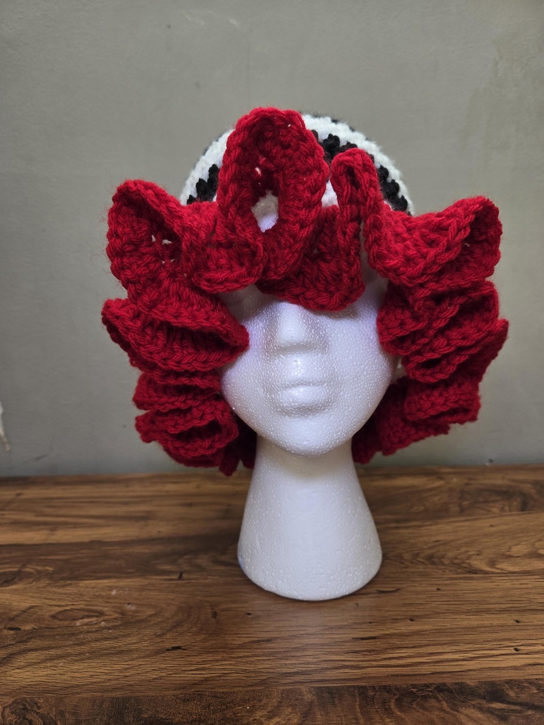 Hat Ruffles Red Handmade Bold and Ruffled Crochet Hat – Black and White Stripes With ...