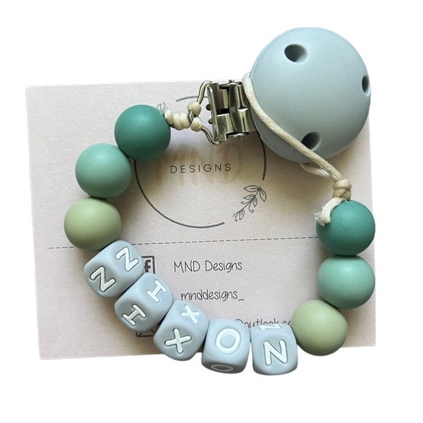 Personalised Silicone beaded dummy chain/ Personalised dummy clip/ Silicone Dummy Clip/ Personalised Baby Accessories