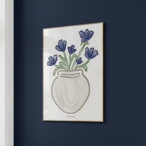 Blue Flower Art Print, Digital Download, Large Printable Wall Art, Blue Wall Art, Flower Market Print, Trendy Wall Art, Floral Art Print
