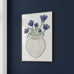 Impressão de arte de flor azul, download digital, arte de parede grande para impressão, arte de parede azul, impressão de mercado de flores, arte de parede moderna, impressão de arte floral