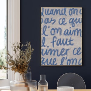 French Quote Wall Art, Blue Wall Art, Large Printable Art Digital Download, Maximalist