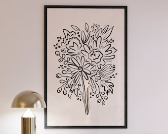 Black and White Floral Watercolor Print: Botanical Wall Art (Digital Download)