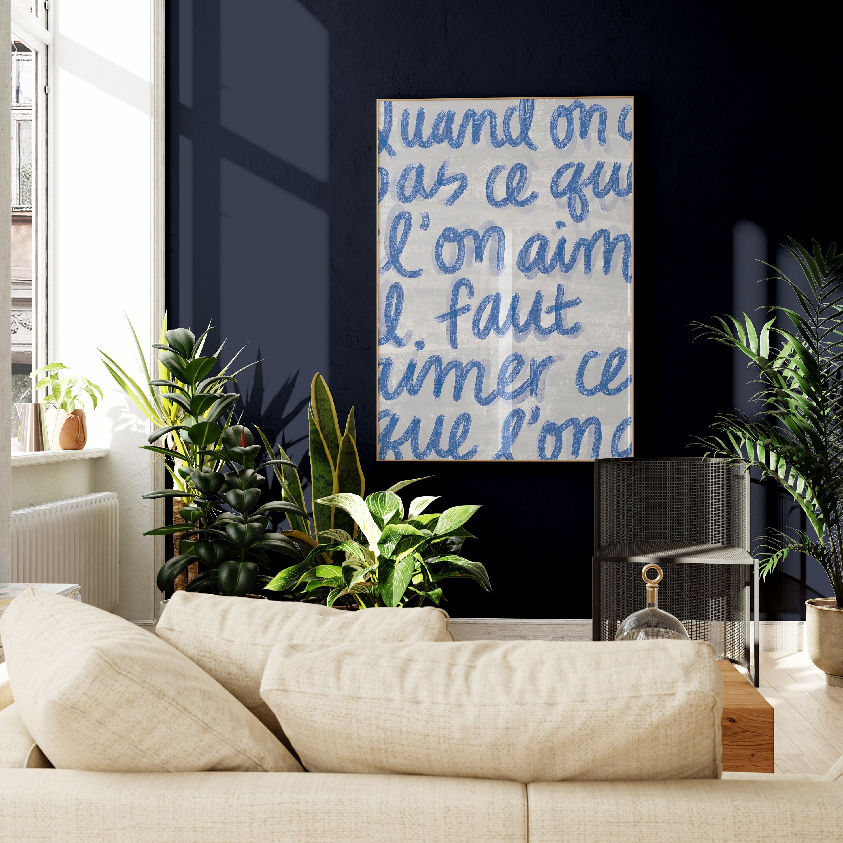 French Proverb Art Print: Happiness Quote, Blue Wall Decor (digital ...