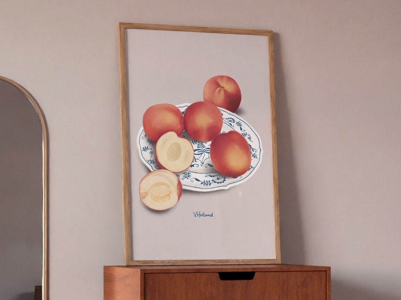 Peaches Wall Art, Digital Download, Fruit Art Print, Kitchen Wall Art, Printable Wall Art, Peaches Art Print, Kitchen Decor, Trendy Wall Art image 1