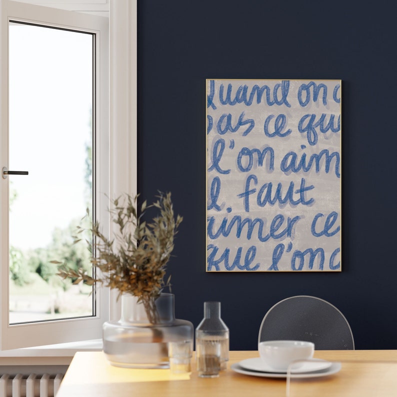 French Quote Wall Art, Blue Wall Art, Large Printable Art Digital Download, Maximalist