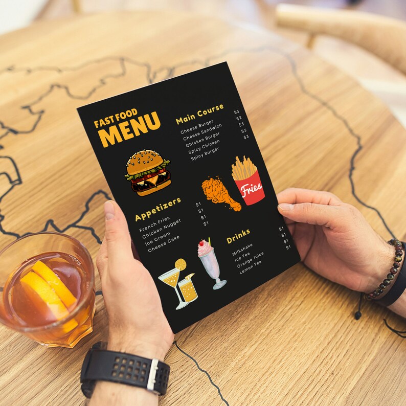 Modern Fast Food Menu Template in Canva | A4 Printable Editable Menu ...