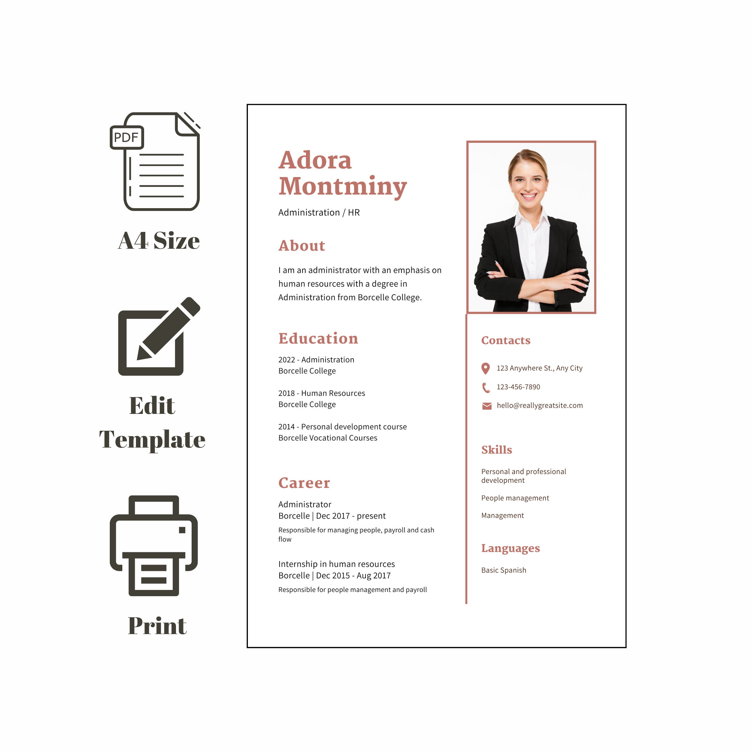 Editable Modern Resume Template for Canva With Photo, A4 Professional ...