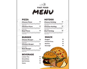 Fast Food Menu Template | Editable Fast Food Menu Template (A4 Size ...