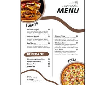 Fast Food Menu Template | Editable Fast Food Menu Template (A4 Size ...