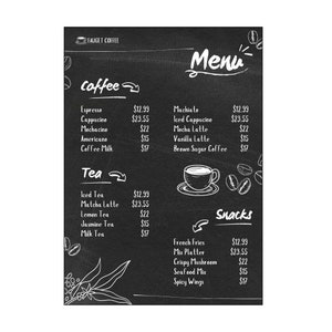 Modelo de design de cardápio de café Canva, lista de preços editável e imprimível em tamanho A4 para cafés, cardápio personalizável para cafeterias