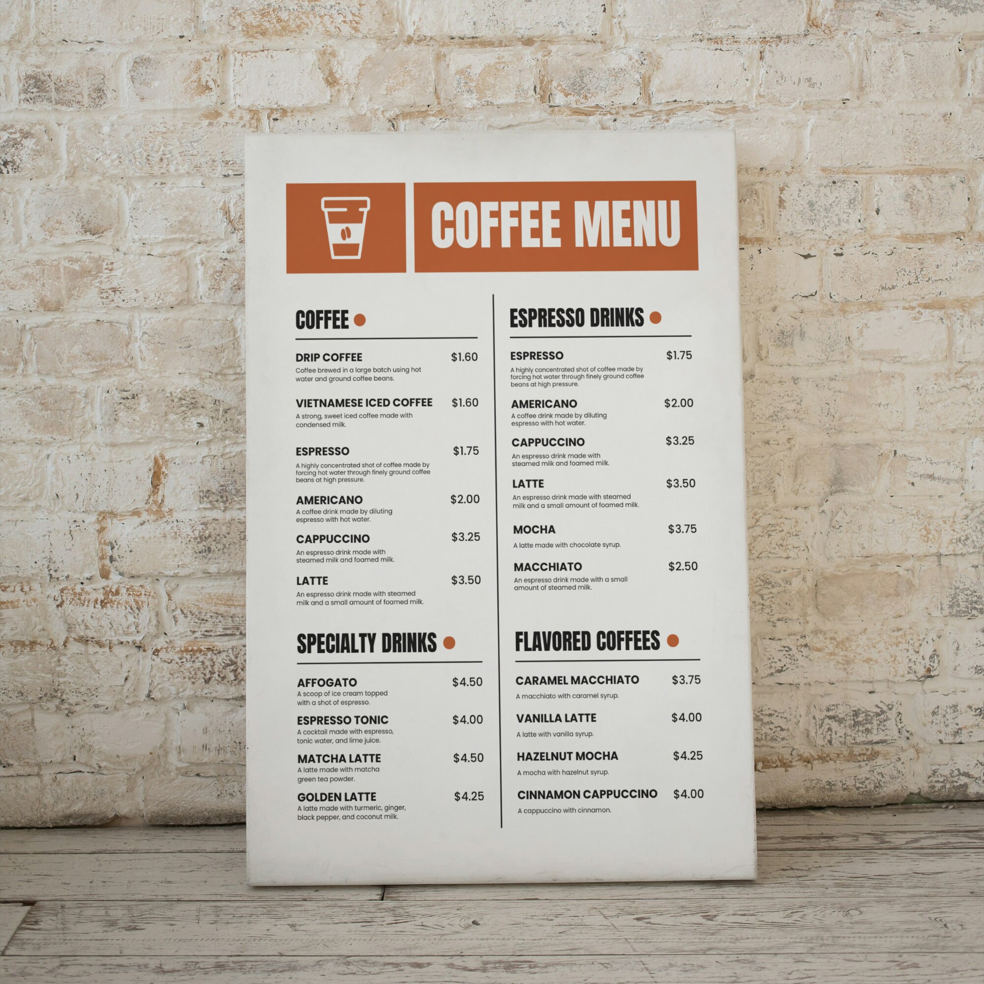 Coffee Menu Template Canva Editable, A4 Size Custom Price List for ...