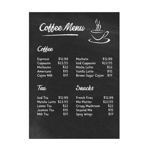 Modelo de cardápio de café editável do Canva, lista de preços de café personalizada em tamanho A4, perfeita para cafeterias, bares de café expresso e cafés