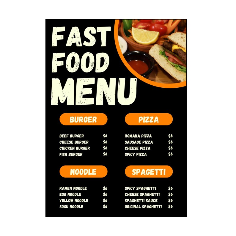 Editable Digital Fast Food Menu Template | A4 Canva Design | Instant ...