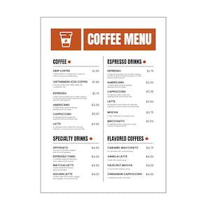 Modelo de Cardápio de Café Canva Editável, Lista de Preços Personalizada Tamanho A4 para Cafés, Imprimível e Design Profissional para Baristas