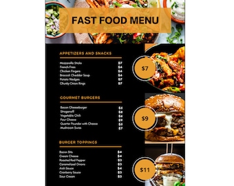 Fast Food Menu Template | Editable Fast Food Menu Template (A4 Size ...