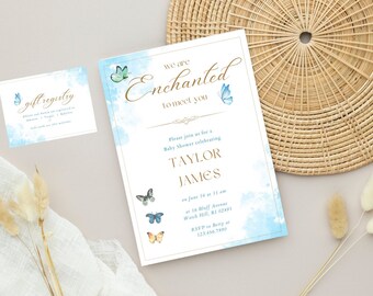 Baby Shower Azul Encantado, Invitación para Baby Shower Encantado de Conocerte, Invitación Encantada, Bebé Mariposa