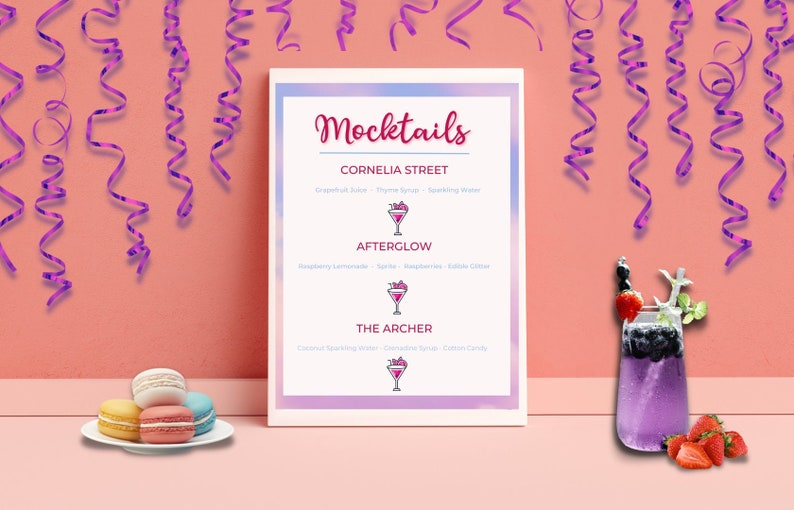 Taylor Swift Lover Inspired Drinks Menu Baby Shower Pastel Clouds Pink