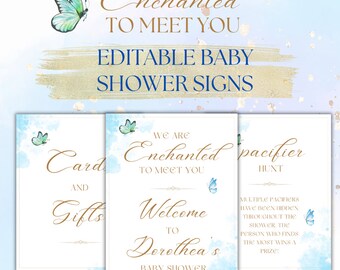 Baby Shower encantado azul, Baby Shower encantado de conocerte, Letreros para fiesta encantada, Bebé mariposa