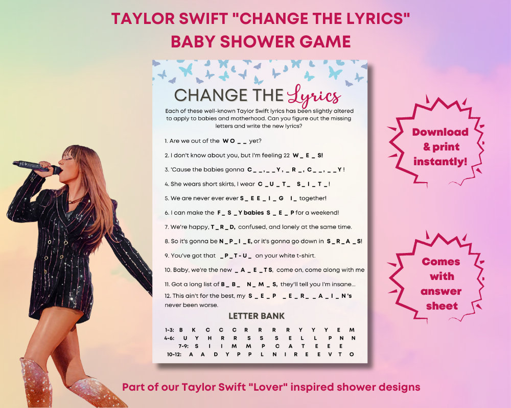 Baby Shower Song Game, Change the Lyrics Taylor Swift Inspired Baby ...