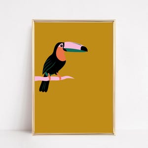 Toucan Art Print - Tropical Bird Art - Jungle Art - Jungle Artwork - Vibrant Art Print - Golden Orange Art - Teal Pink Tangerine