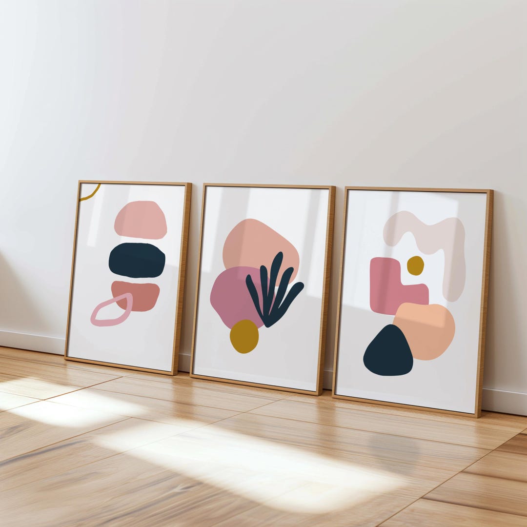 Abstract Art Print Set: Pink & Navy Minimalist Wall Decor (digital ...